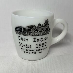 Vintage Coffee Mug Milk Glass CASS SCENIC RAILROAD Cass WV USA.‎ VA Shay Engine
